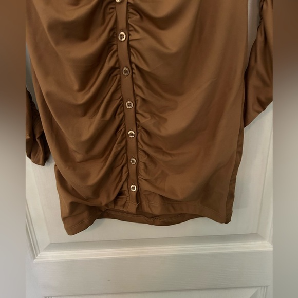 Leau Ruched Brown Mini Dress - Picture 3 of 9